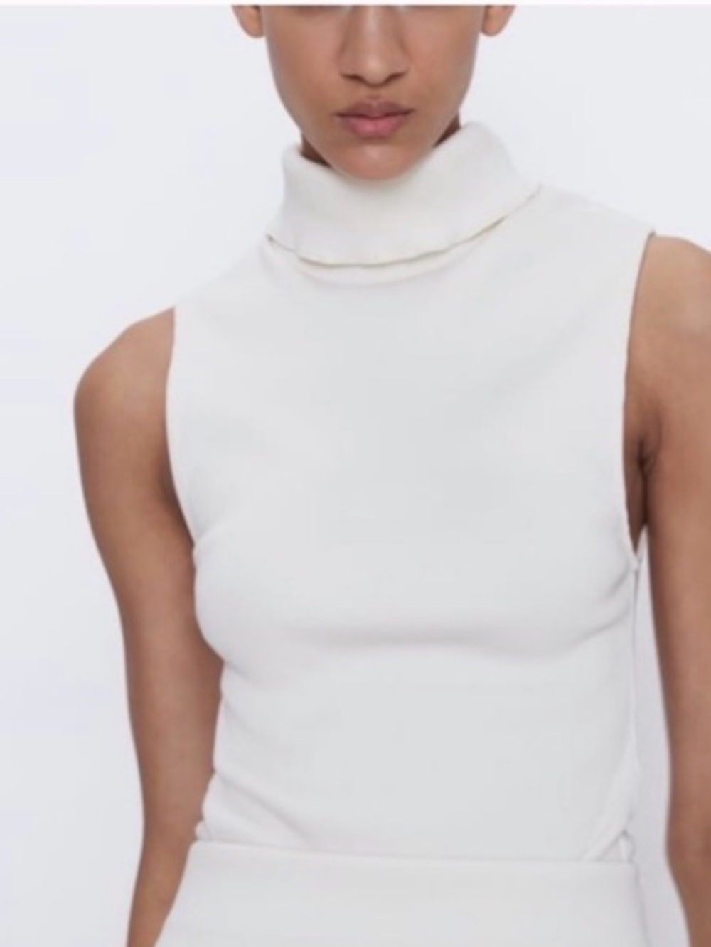 Zara Sleeveless Turtleneck Top - White Cream